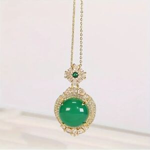 Large Natural Green Jade Pendant Necklace